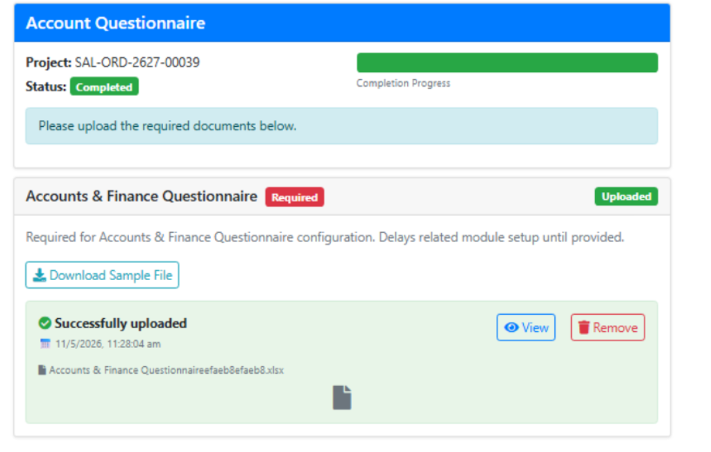 Dedicated upload link for secure business requirement document collection