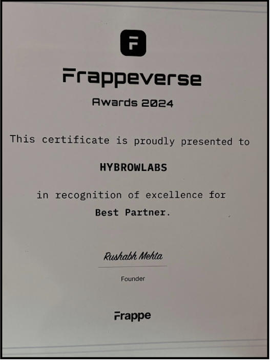 Hybrowlabs Frappe partner certificate