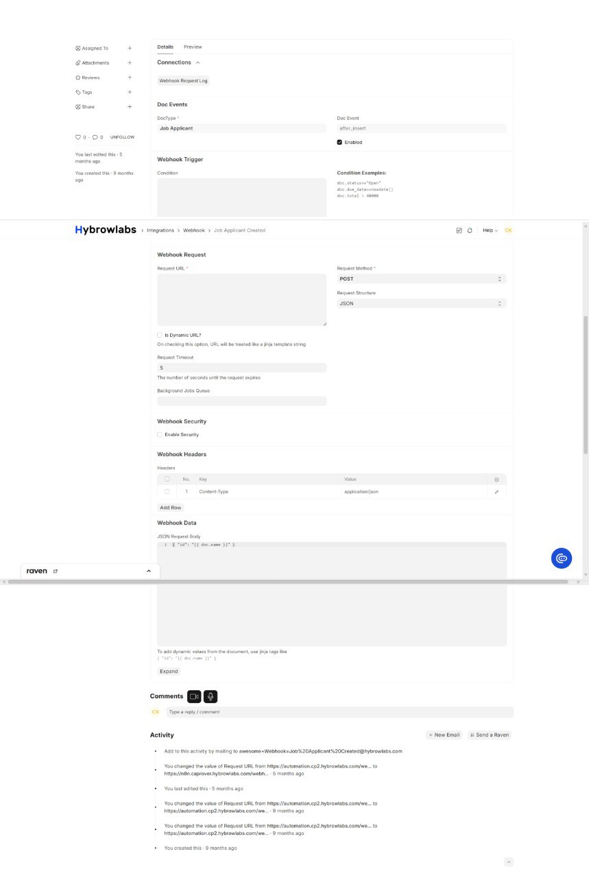 Hybrowlabs ERPNext Webhook Configuration — Job Applicant after_insert